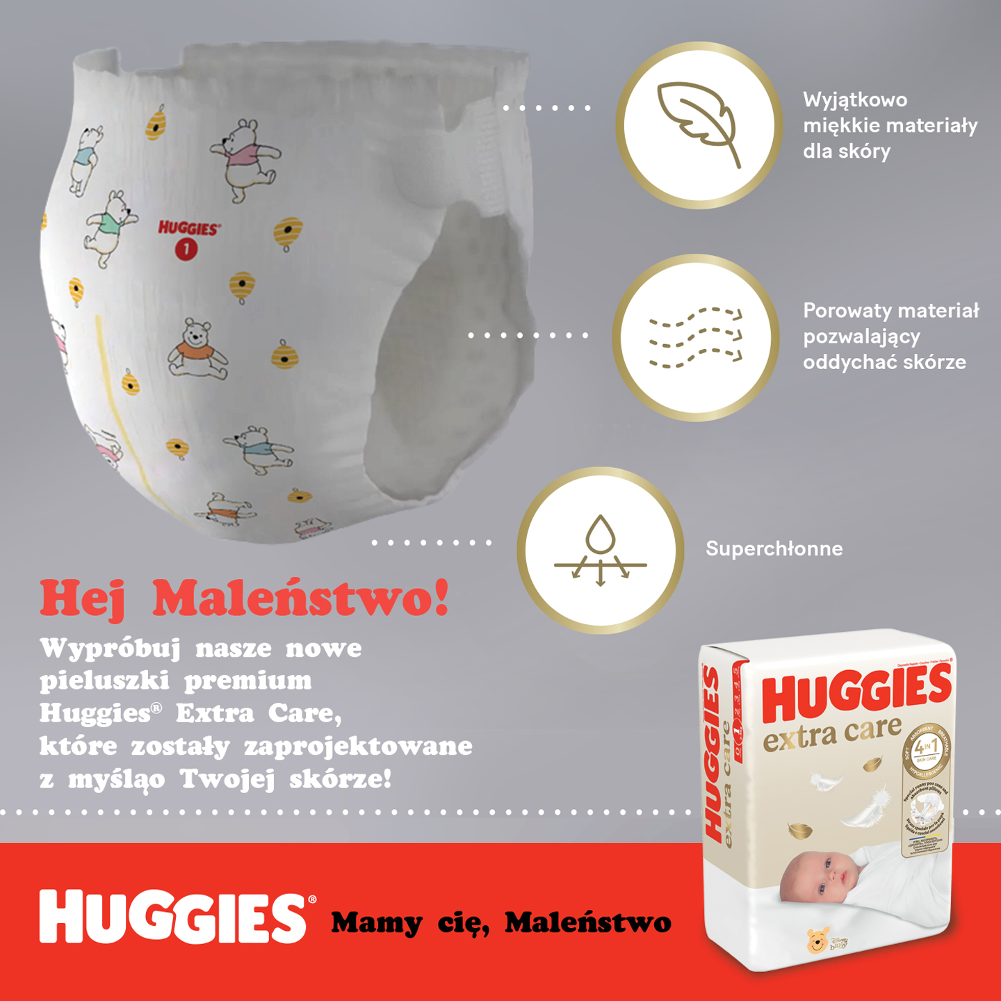 Nowe pieluszki premium Huggies Extra Care