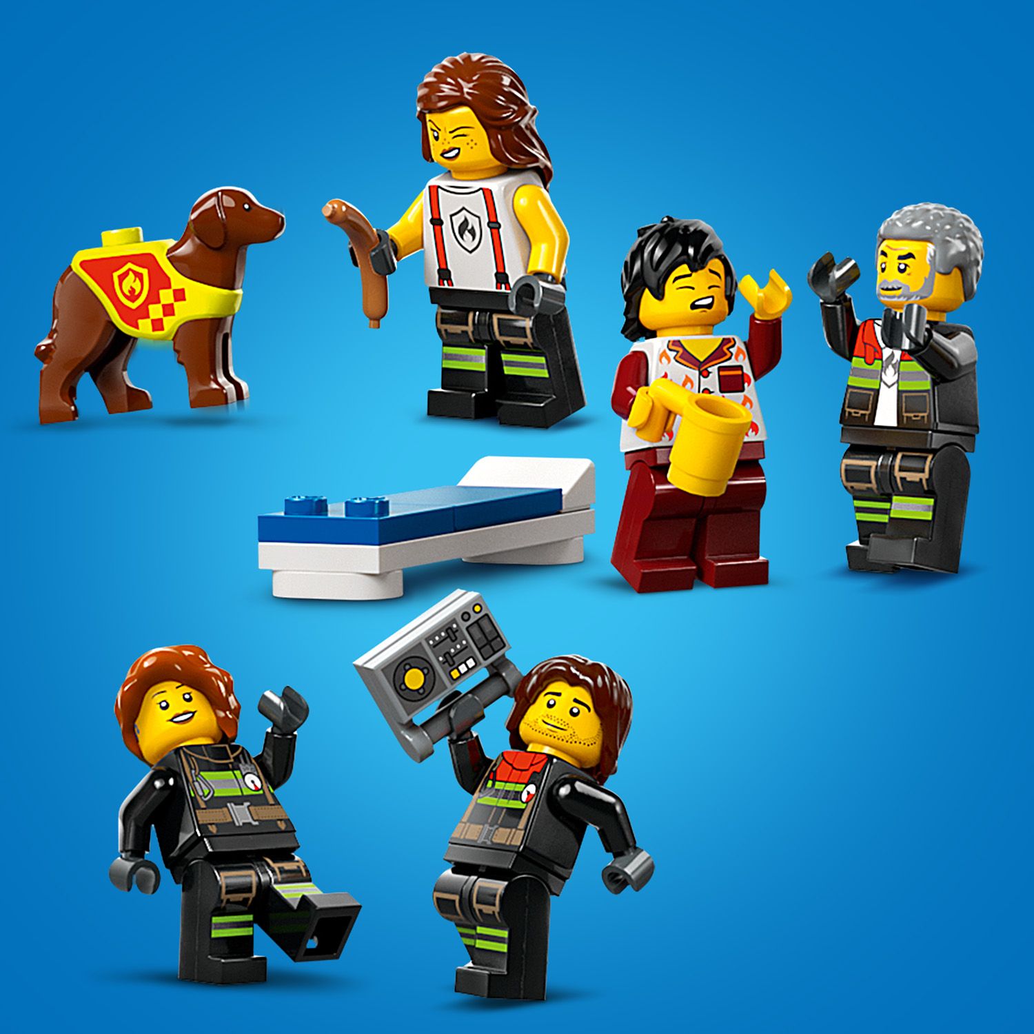 Pi�� minifigurek stra�ak�w i figurka psa