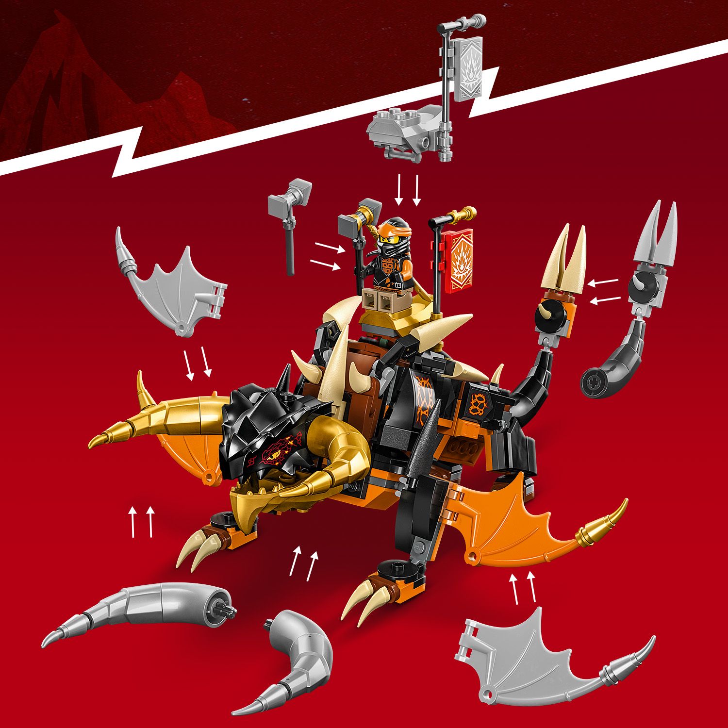 LEGO NINJAGO Smok Ziemi Cole'a EVO 71782 - ulepszanie smoka