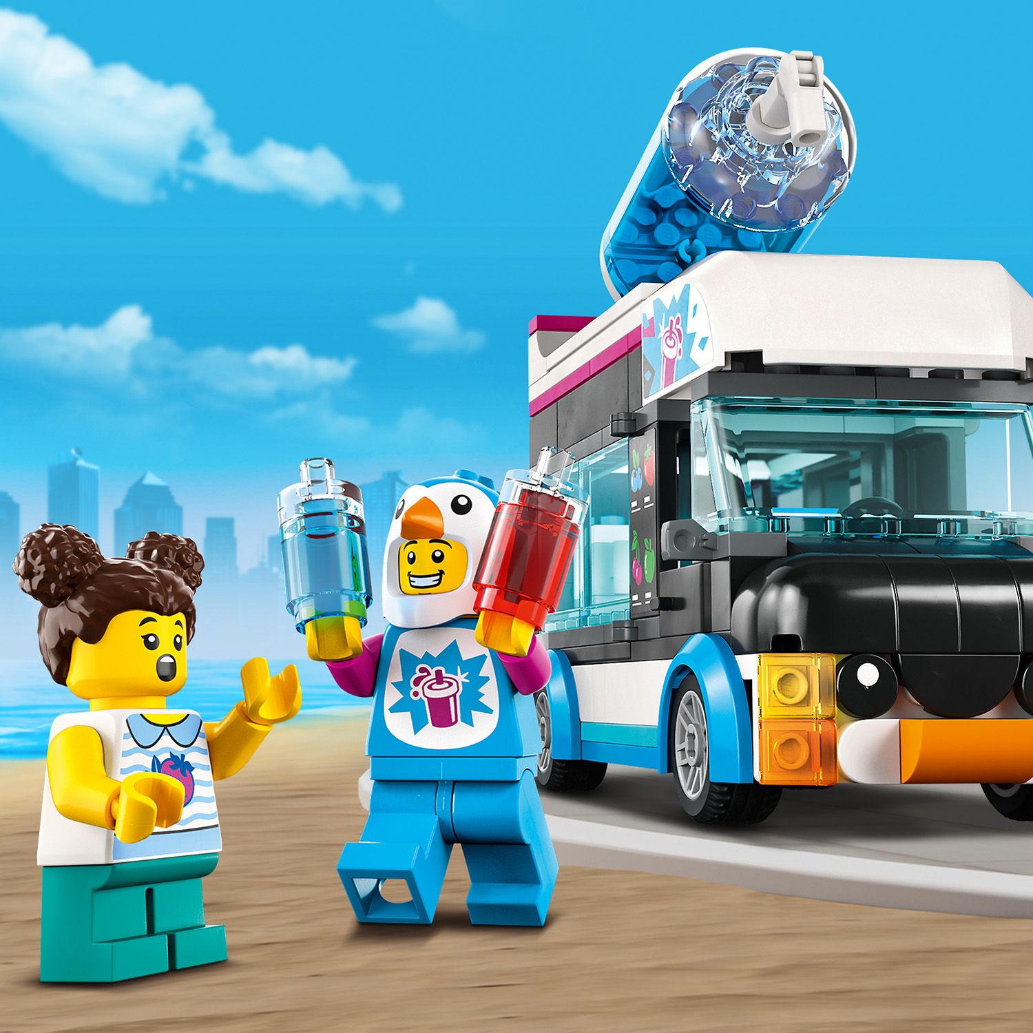 LEGO City Pingwinia furgonetka ze slushem 60384 - figurki przy poje�dzie